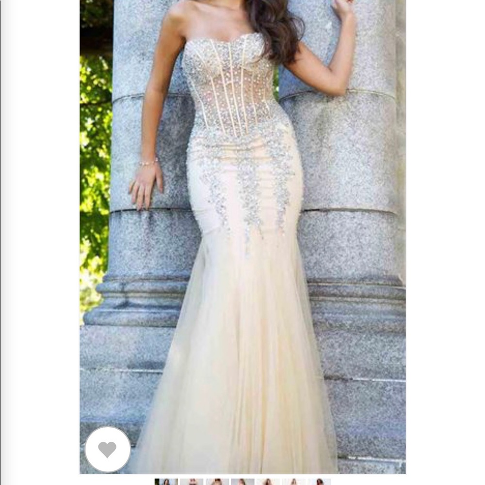Jovani Prom Dress, Beige, Worn Once, Light Stain on Front Panel, Altered